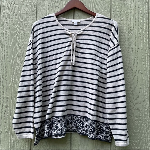 J. Jill Sweater womens Plus 2X Nautical Striped Lace up Long Sleeve Navy Blue - Picture 1 of 15
